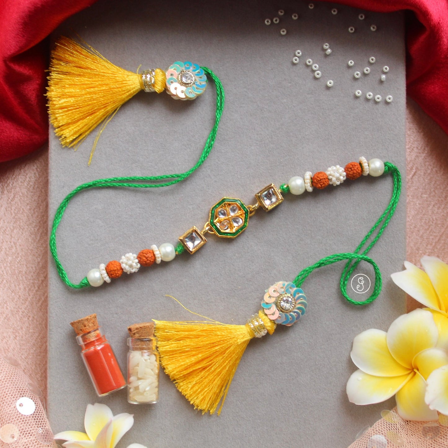 Designer Kundan Bhaiya-Bhabhi Rakhi with Lumba Bracelet