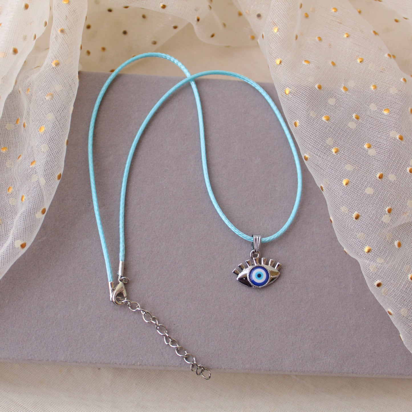 Ocean Blue Chain With Evil Eye Pendant