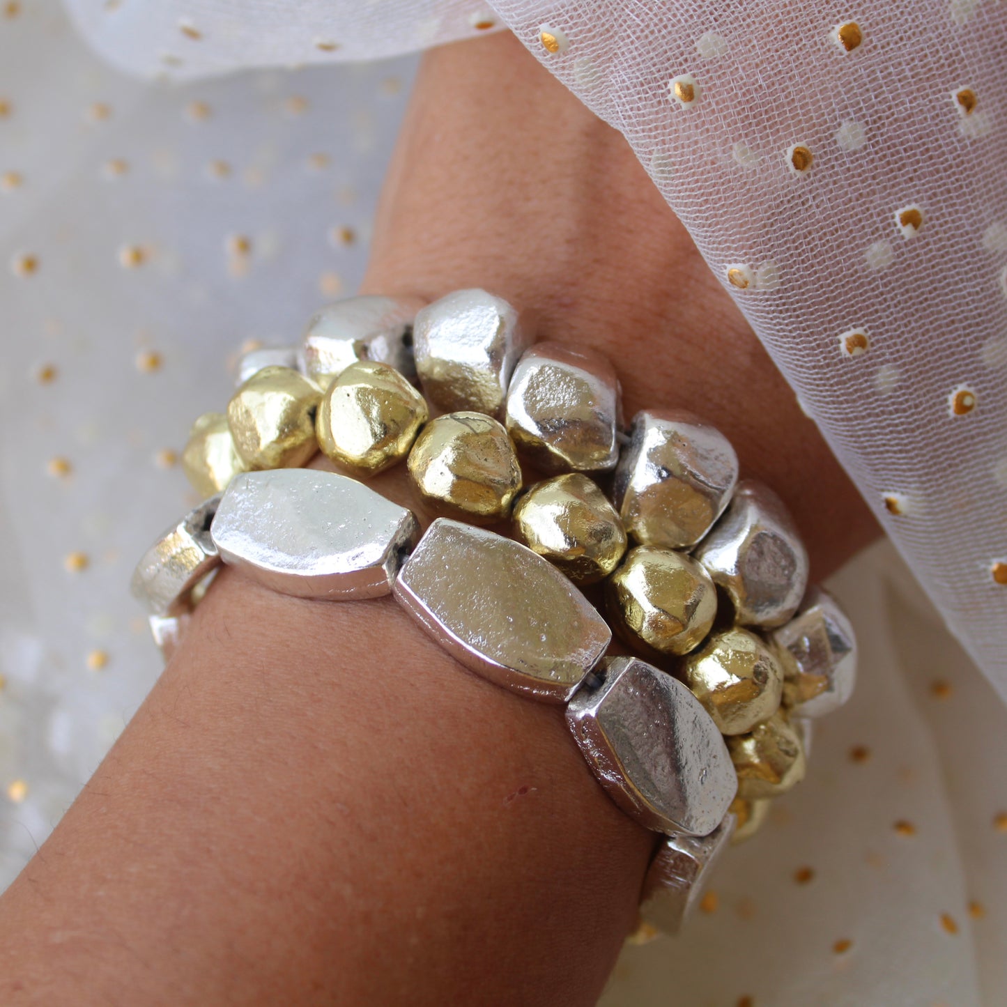 Stunning Stack of 3 Dual Tone Stretchable Bracelets