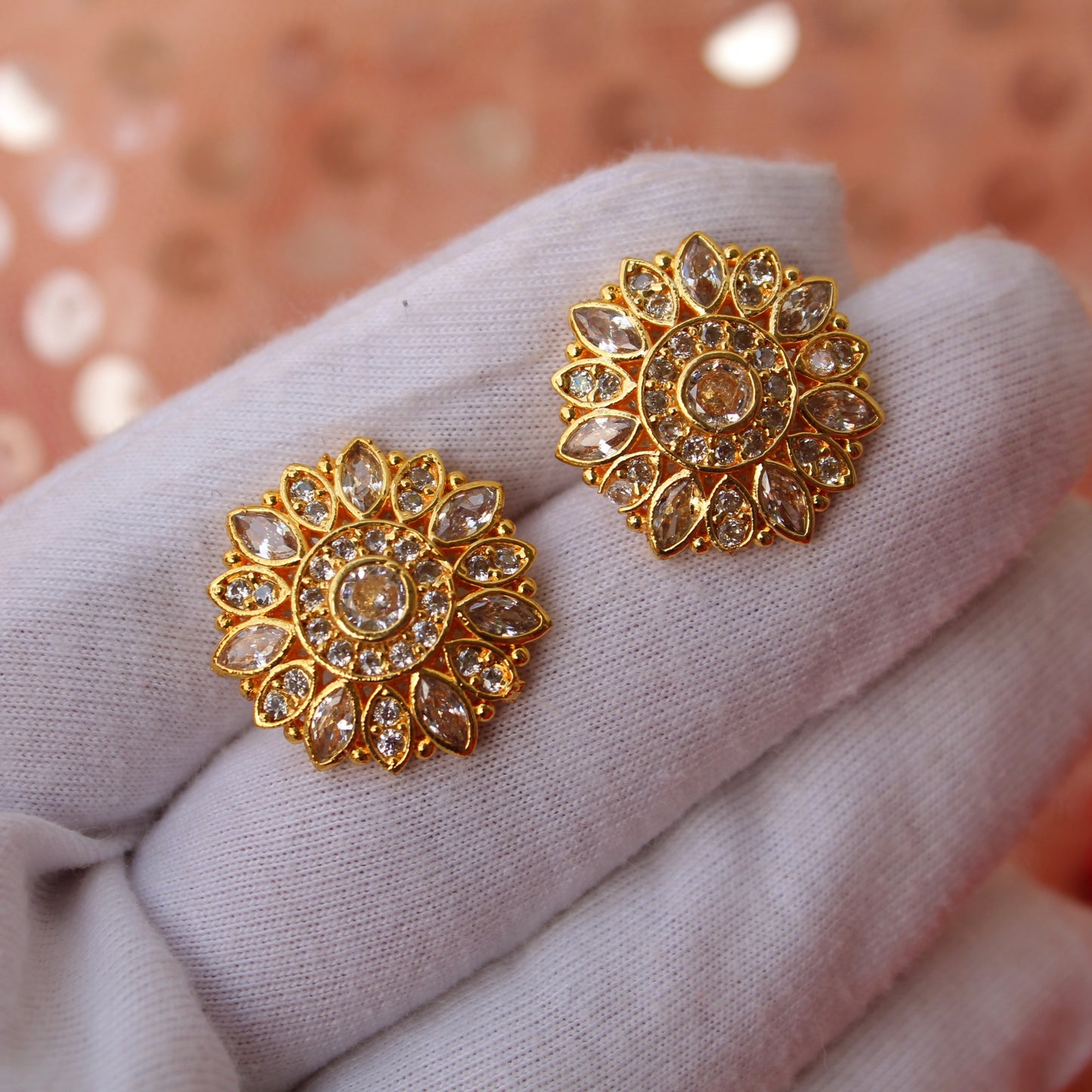 Golden AD Diamonds Studs Earrings