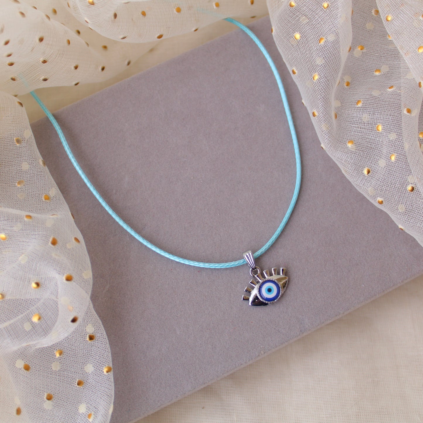 Ocean Blue Chain With Evil Eye Pendant