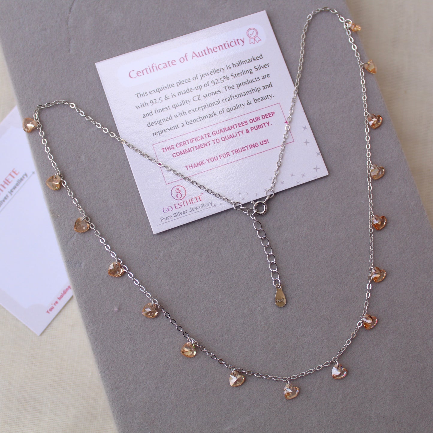 92.5 Pure Silver Chain With Golden Heart Charms
