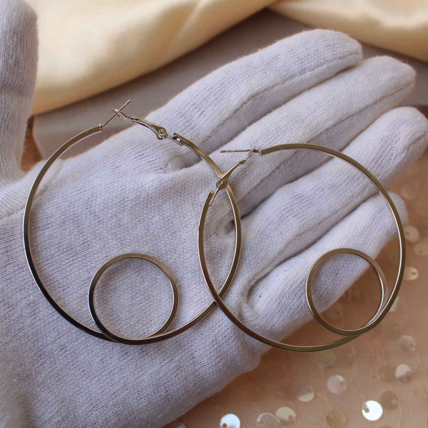 Silver Large Sized Round Hoop Earrings