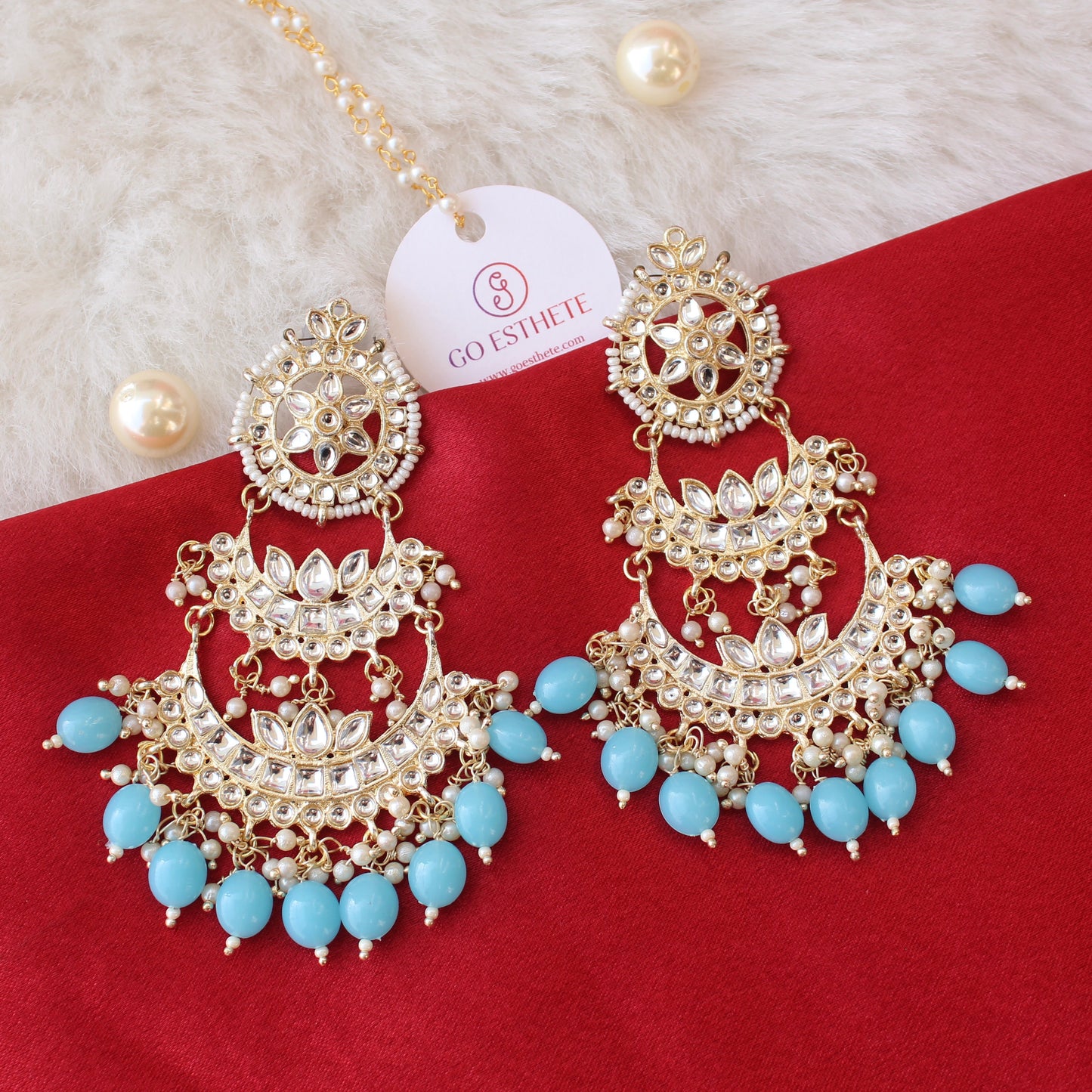 Blue Kundan & Beads Embellished Chandbali Earrings