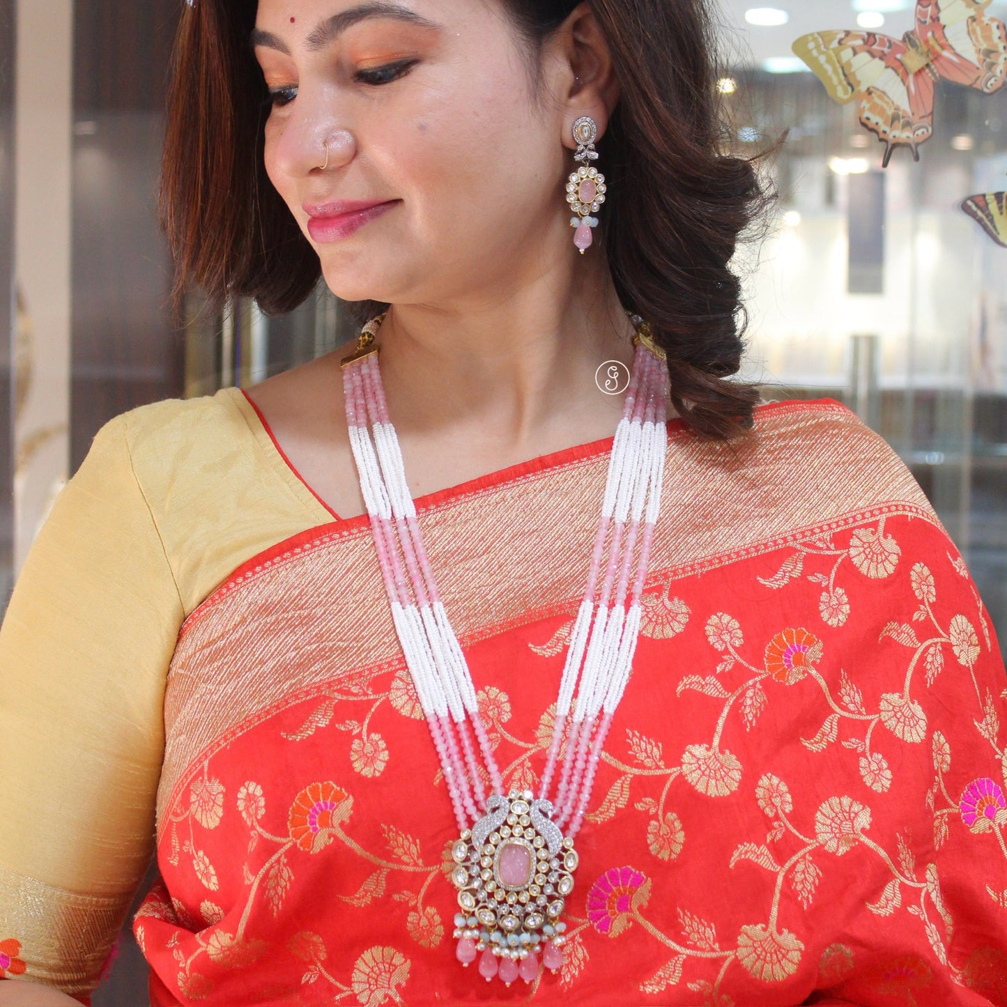Pink Diamonds & Crystals Studded Necklace Set