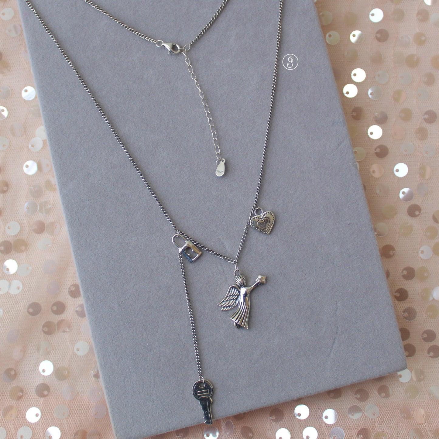 92.5 Pure Silver Chain With Angel & Heart Charms