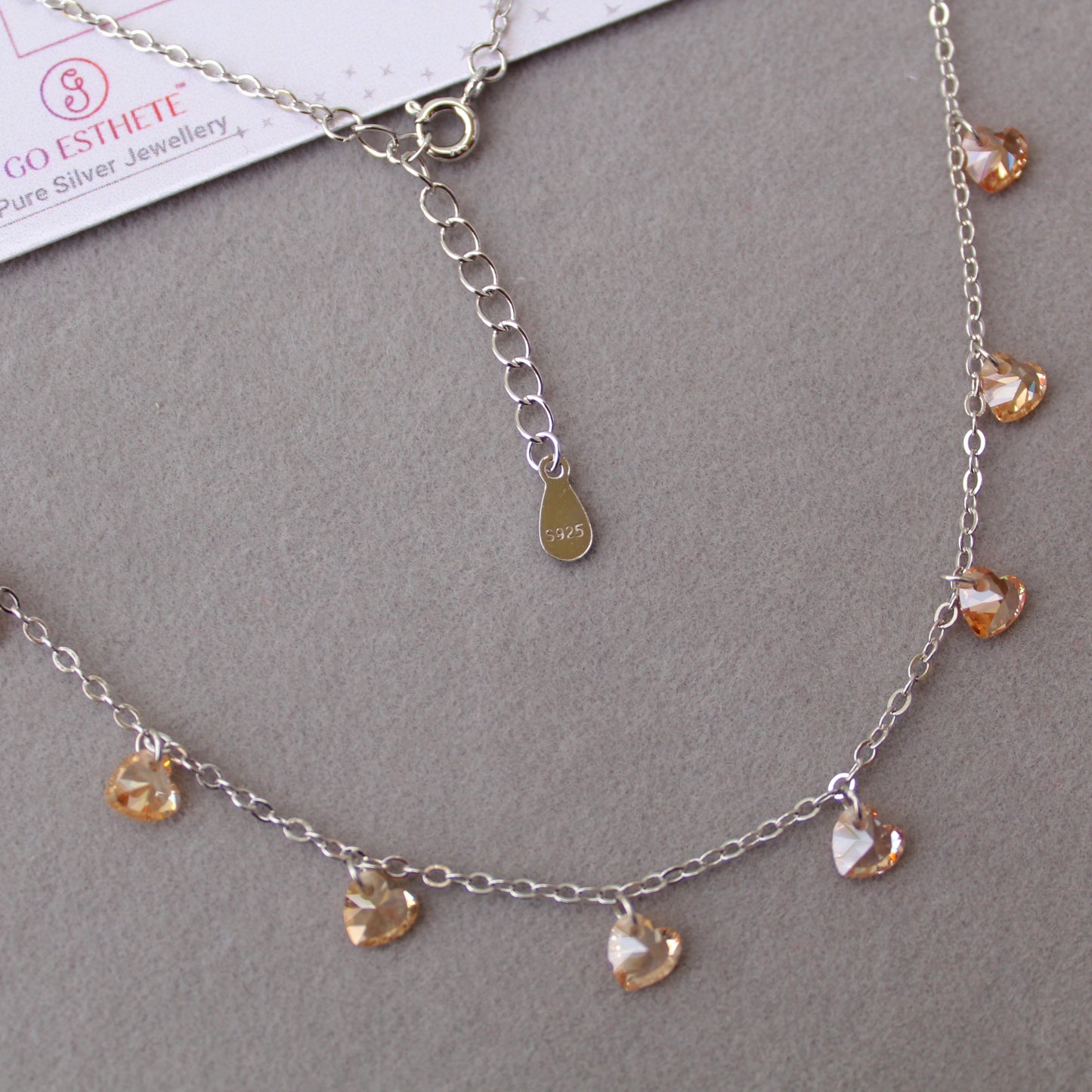 92.5 Pure Silver Chain With Golden Heart Charms