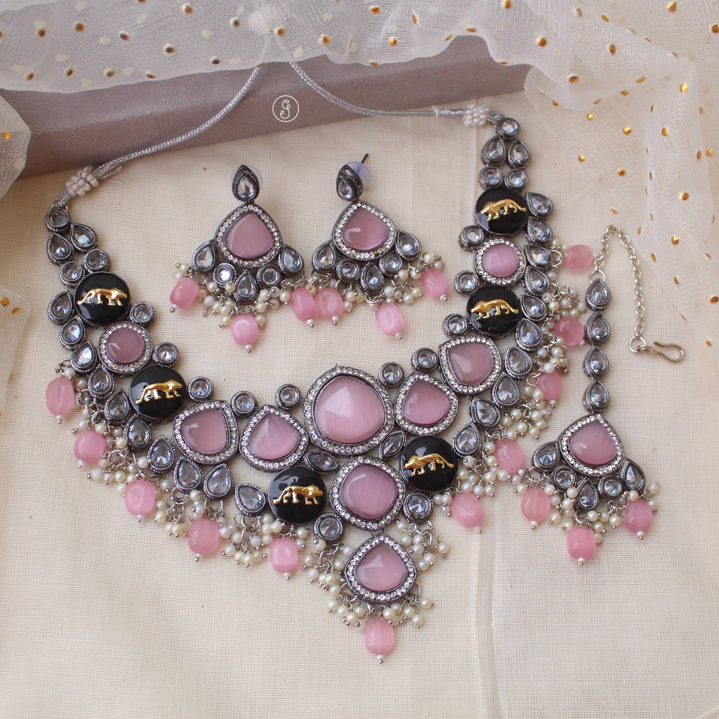 Pink Monalisa Stones Sabyasachi Inspired Set