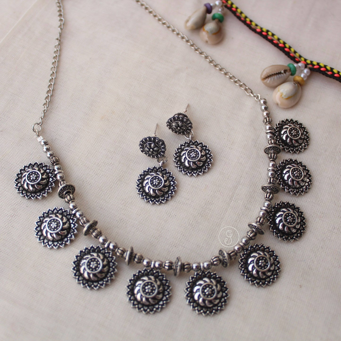 Beautiful Oxidised Silver Elegant Necklace Set