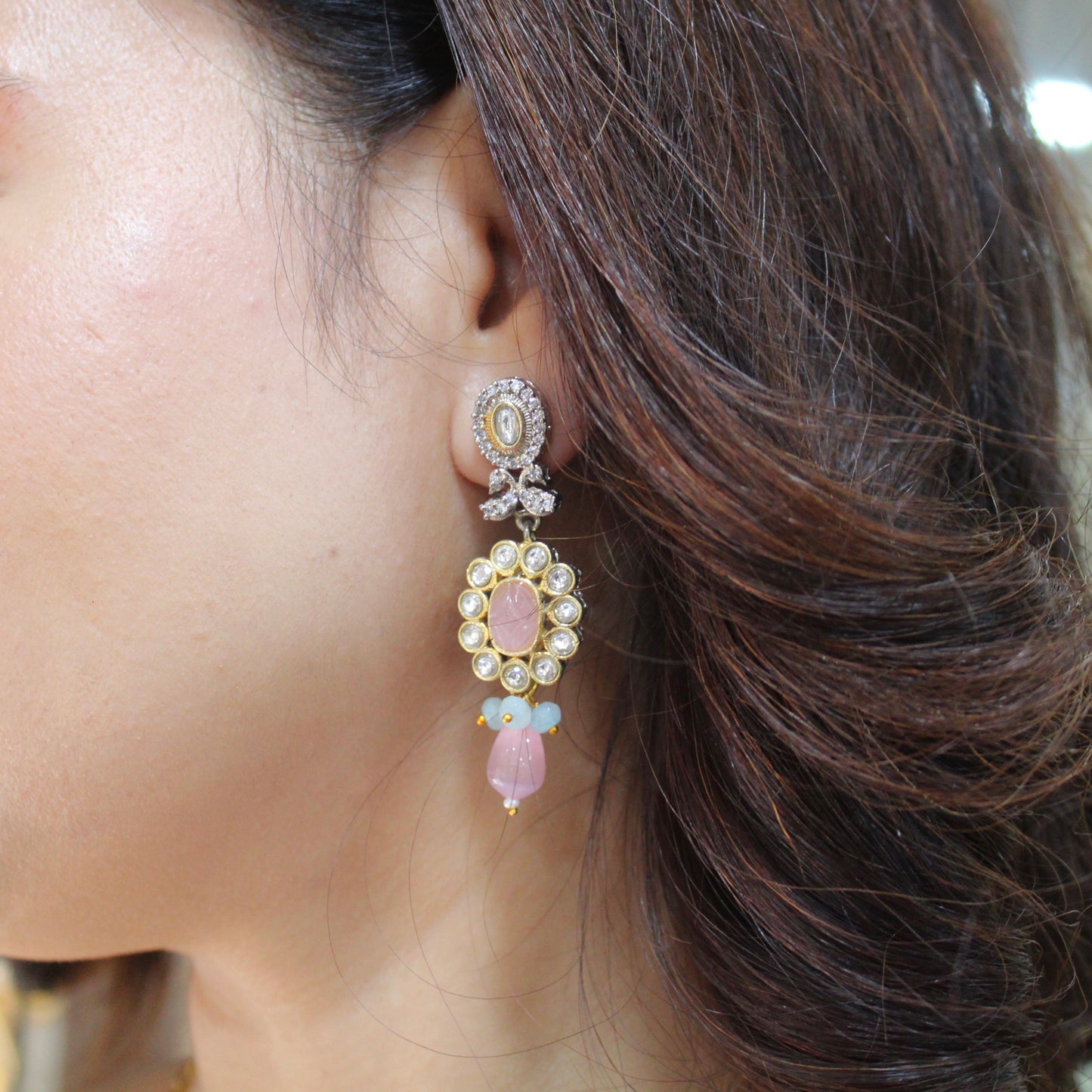 Pink Diamonds & Crystals Studded Necklace Set