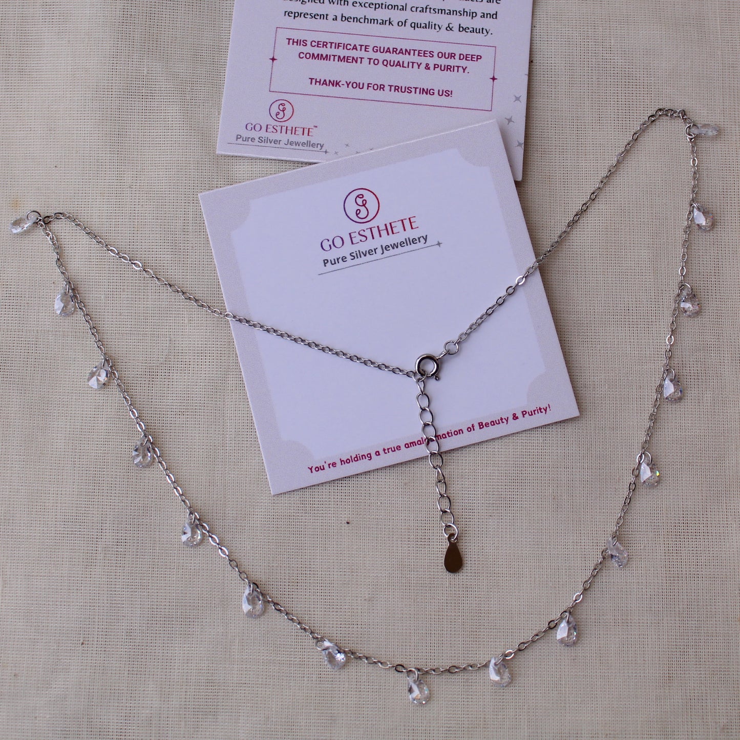 92.5 Sterling Silver Chain With Diamond Charms