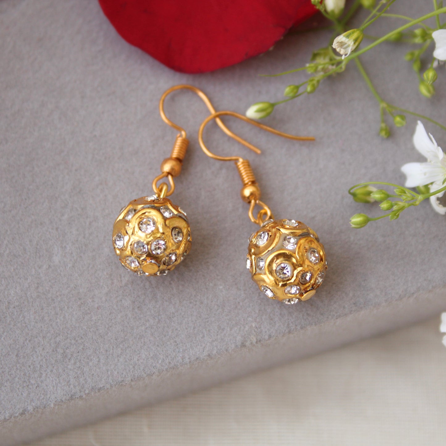Golden Diamond Studded Mini Ball Earrings