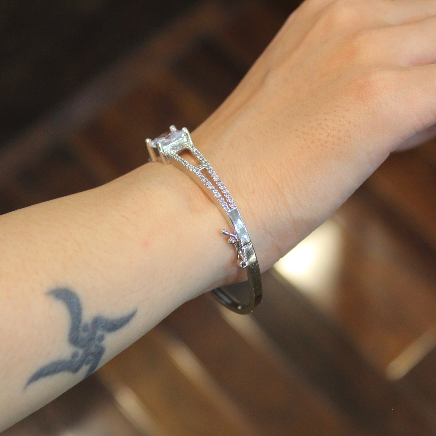 Elegant CZ Diamonds Silver toned Bracelet
