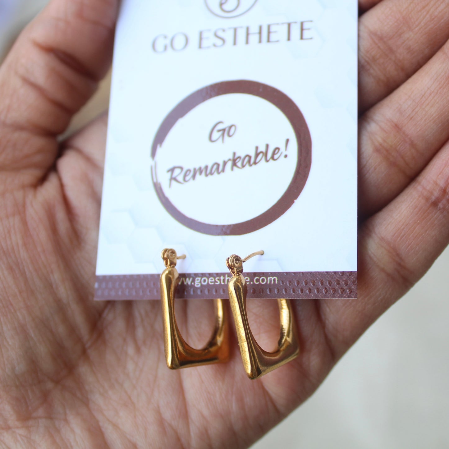 Square Shaped Golden Anti-Tarnish Hoops