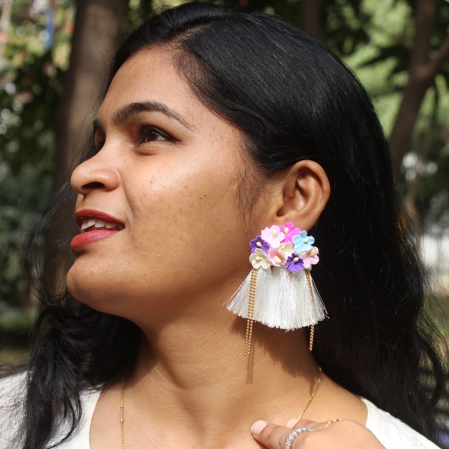 Elegant Multi-Color Floral Earrings with Tassels