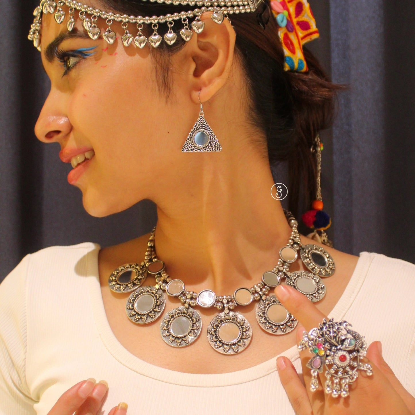 Amazing Mirrors Work Oxidised Necklace Set