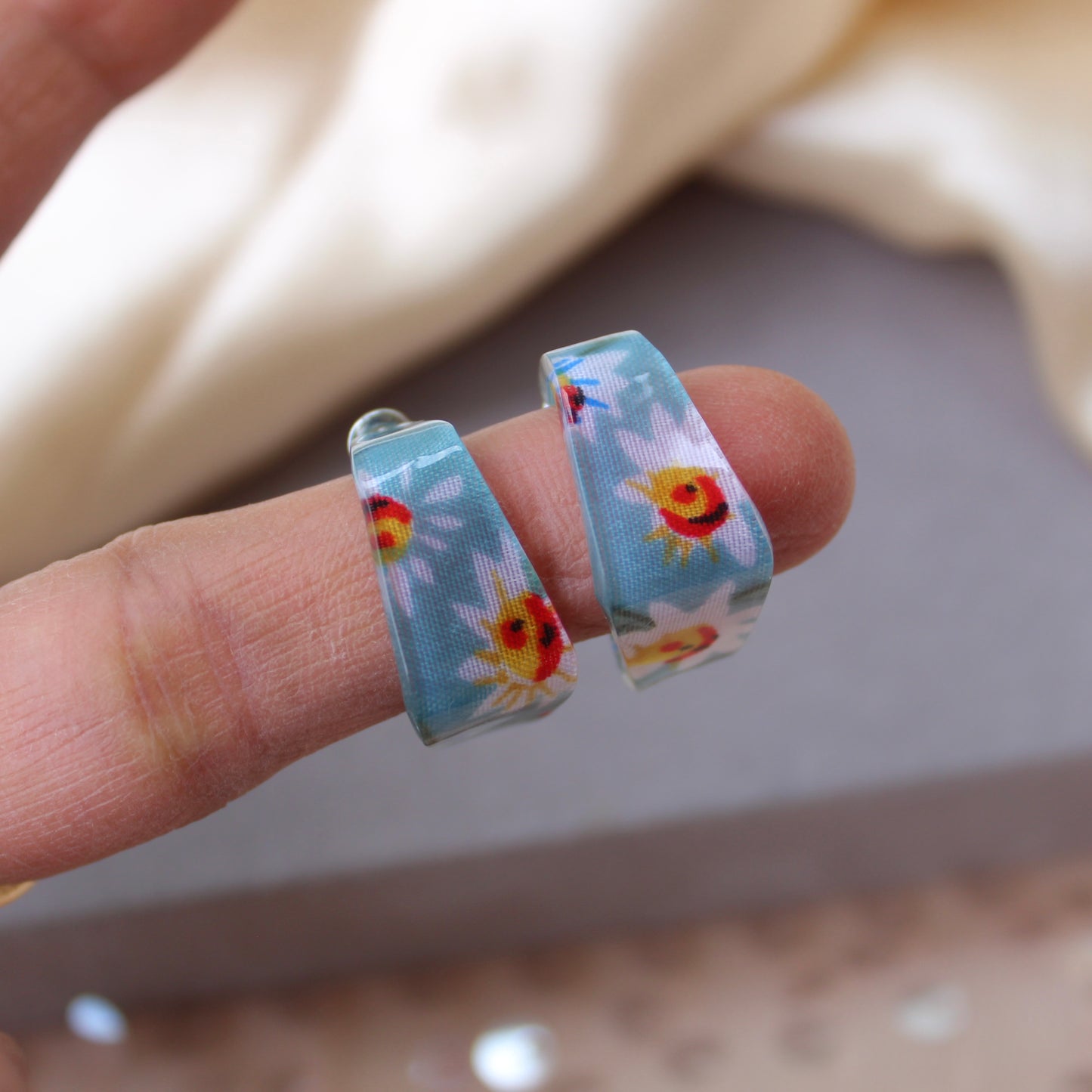 Blue Square Shaped Hoop Earrings