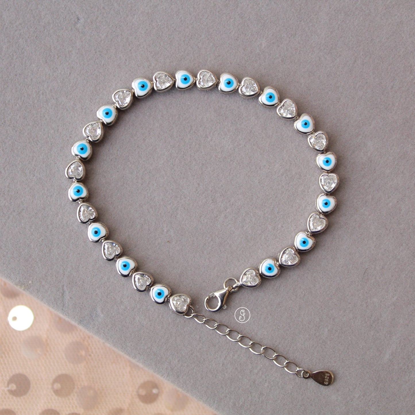 92.5 Sterling Silver Heart Design Bracelet