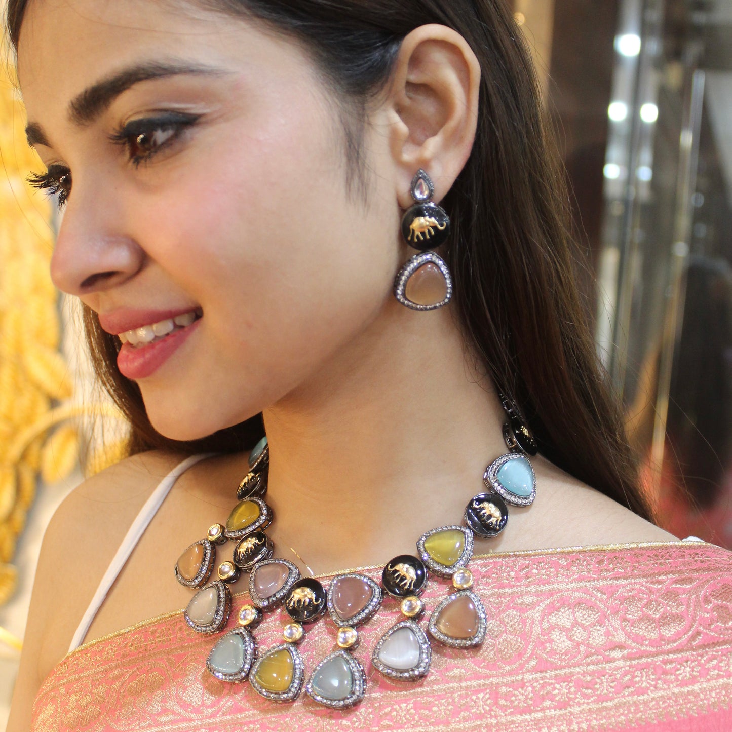 Stunning Monalisa Stones & Elephant Motif Set