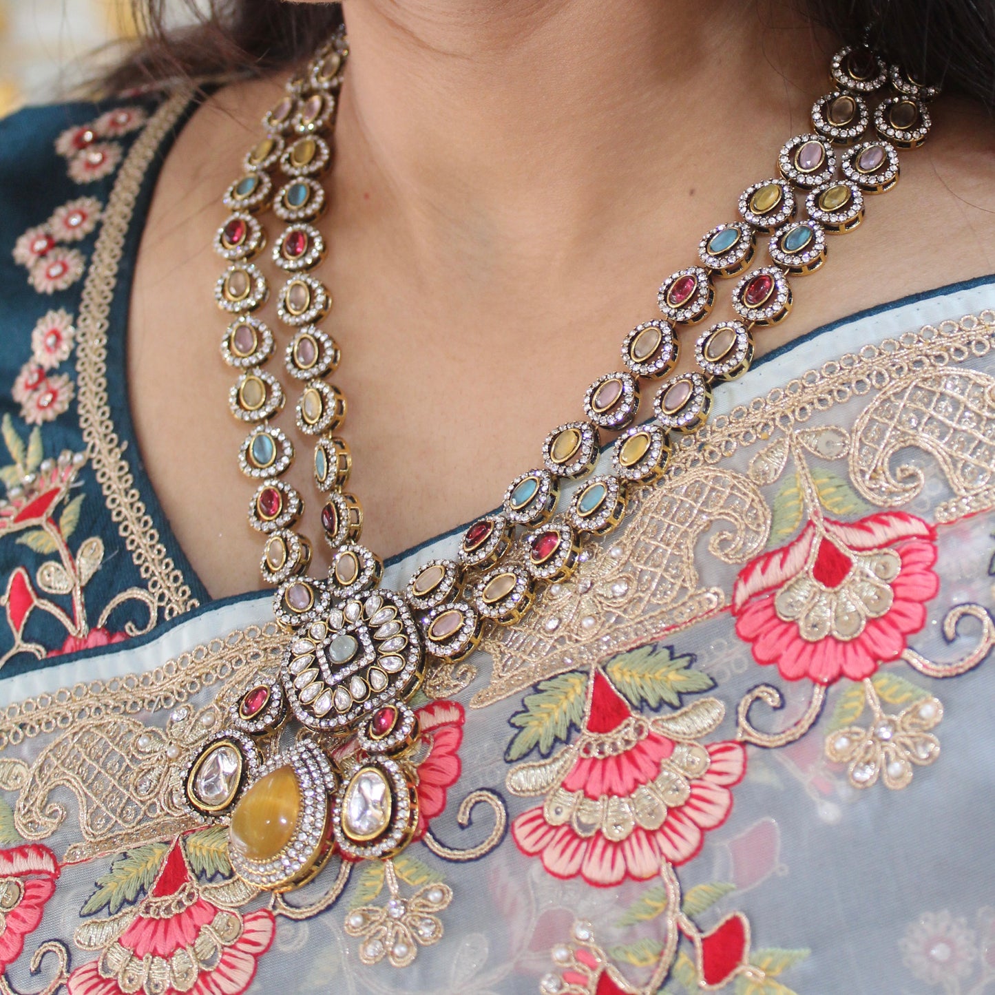Multicolour Monalisa Stones Double Layered Set