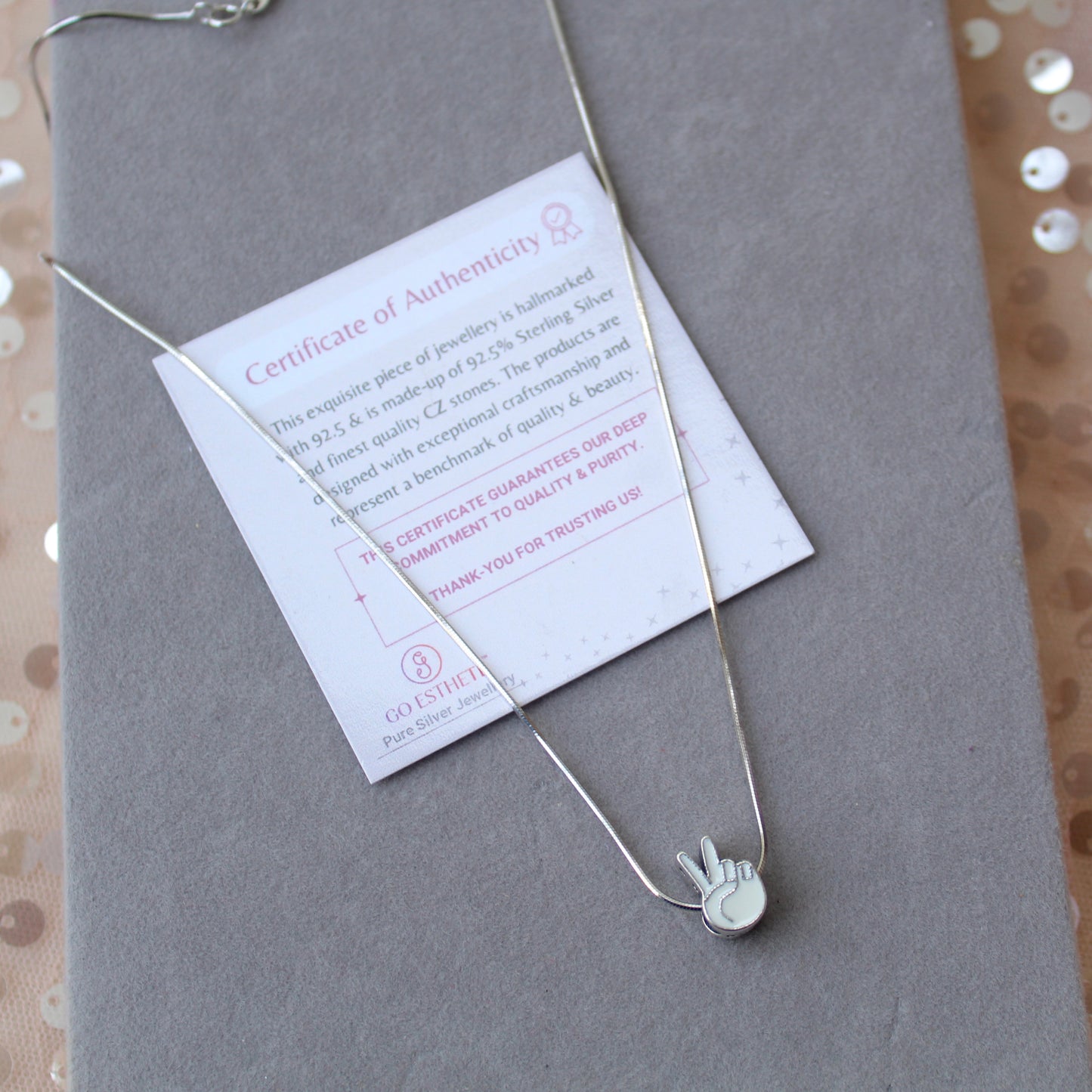 92.5 Pure Silver Chain With Victory Symbol Pendant
