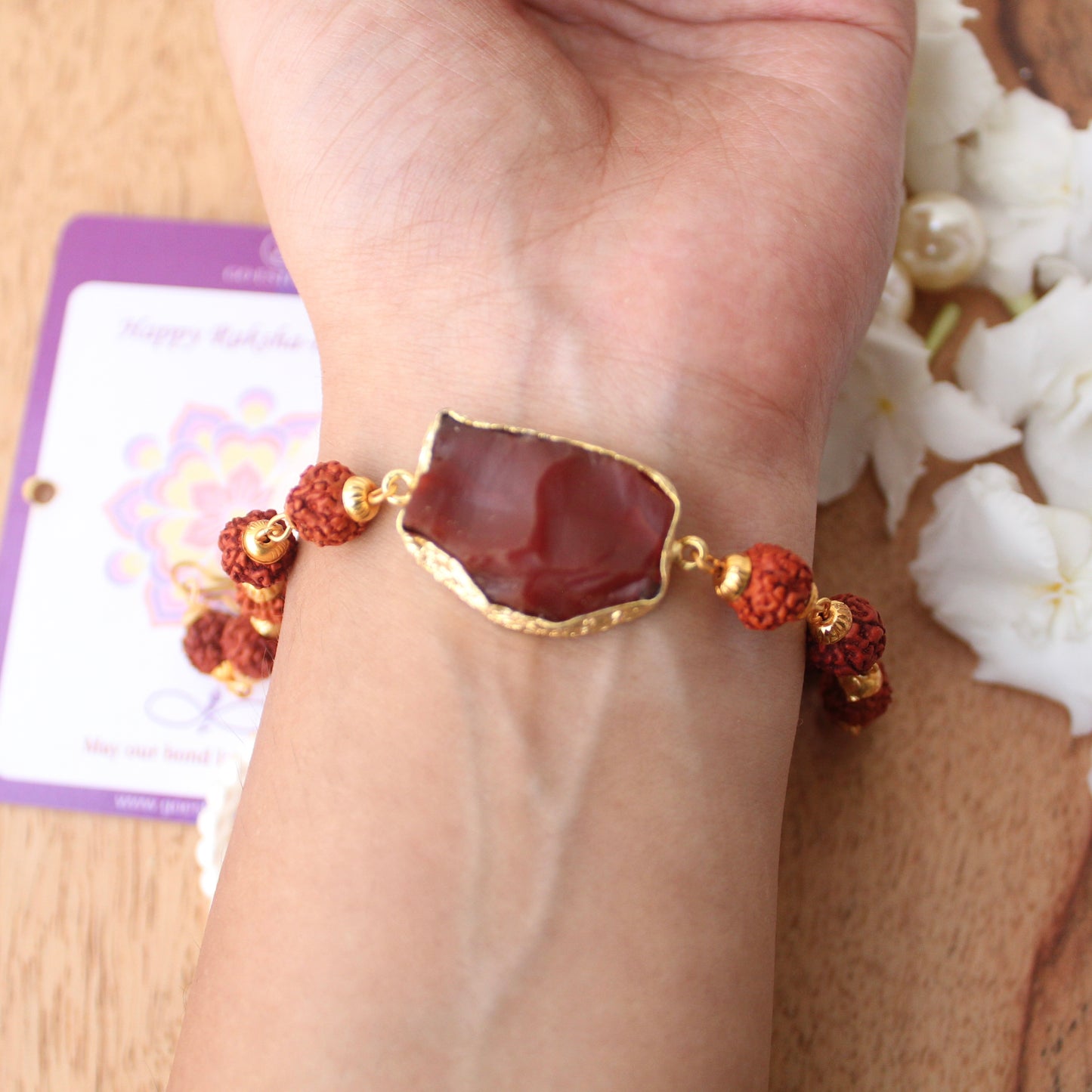 Semi-Precious Stone & Rudraksh Work Rakhi