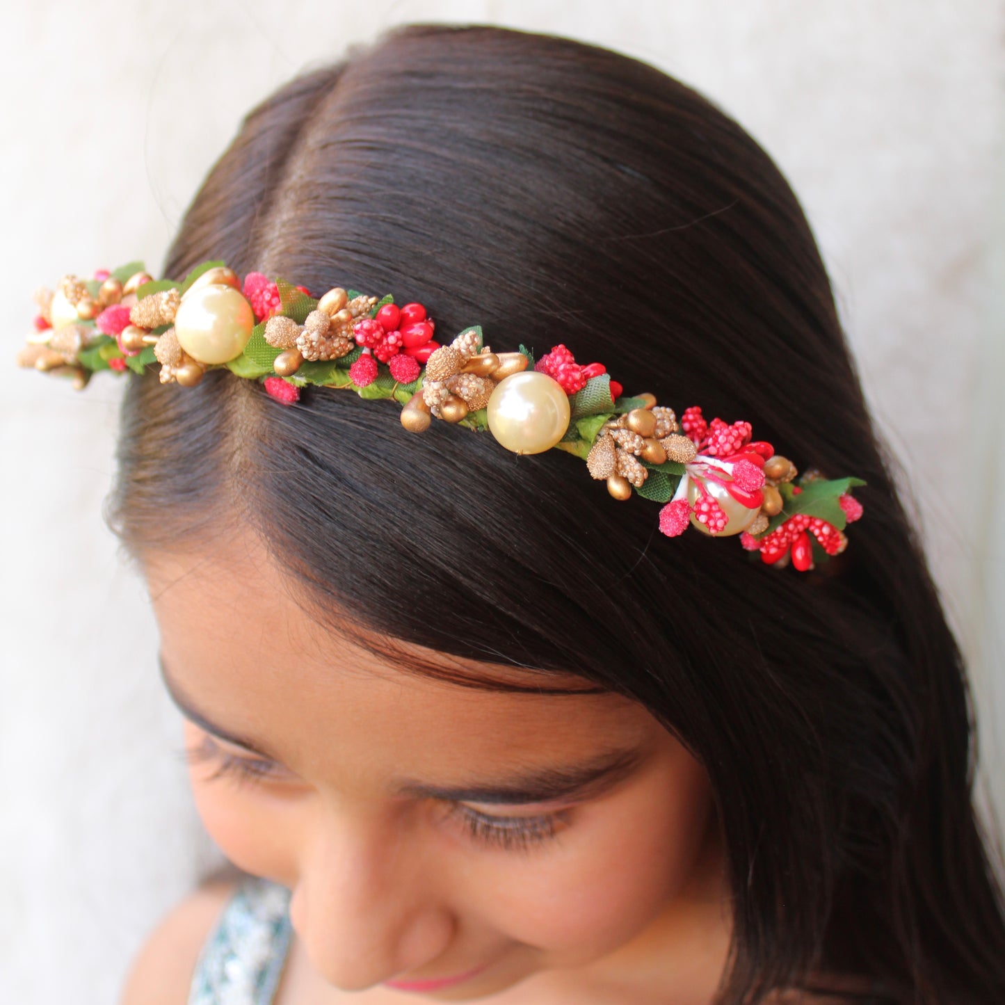 Gorgeous Floral & Pearls Studded Tiara Hairband