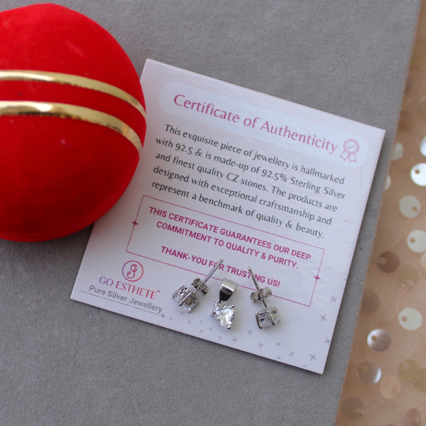 92.5 Pure Silver Heart Shaped Studs With Pendant