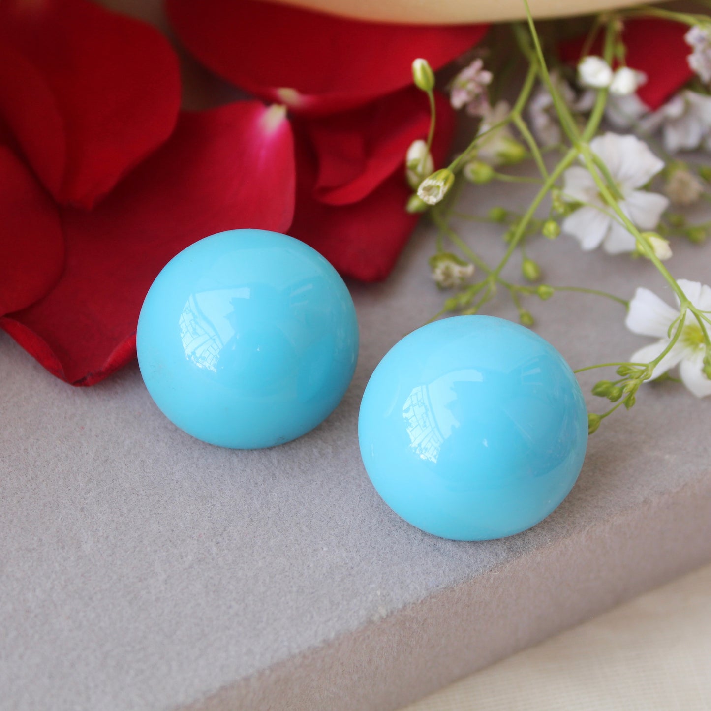 Aqua Blue Large Sized Stud Earrings