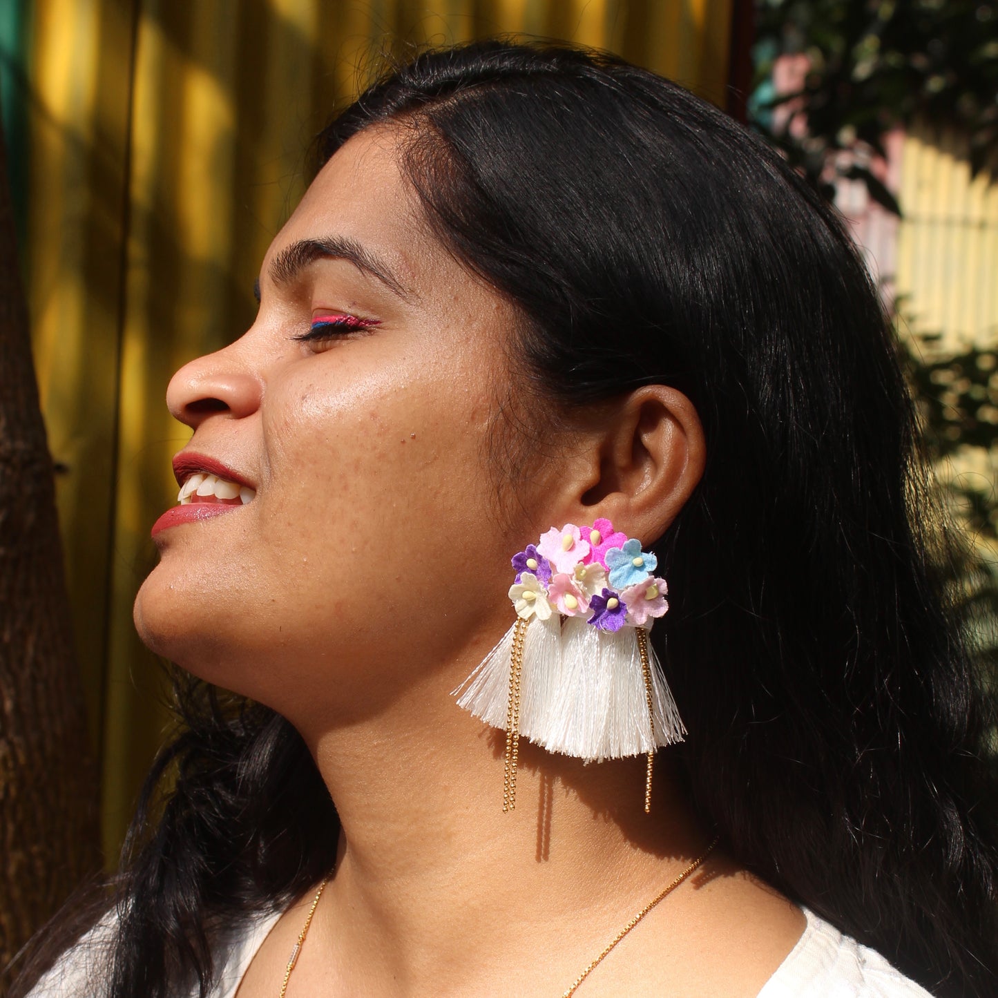 Elegant Multi-Color Floral Earrings with Tassels
