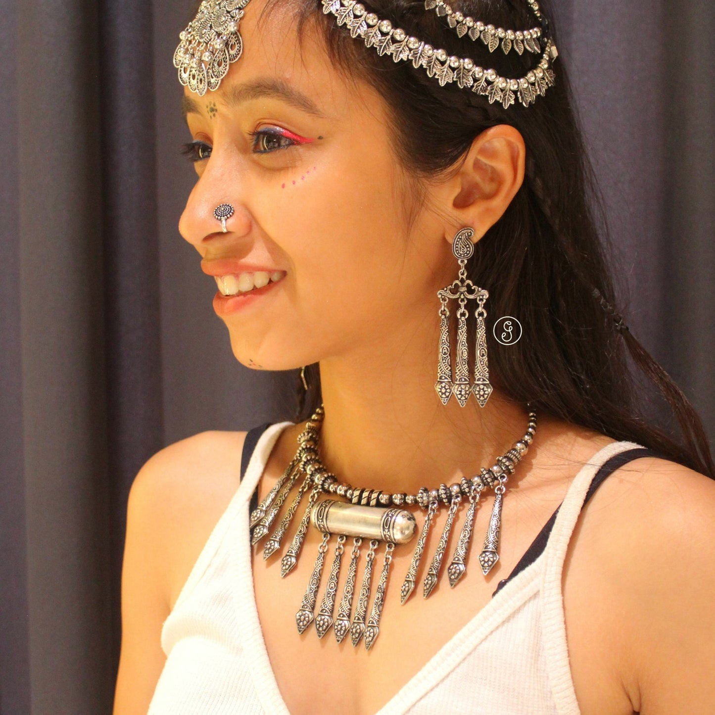 Unique Oxidised Silver Choker Necklace Set