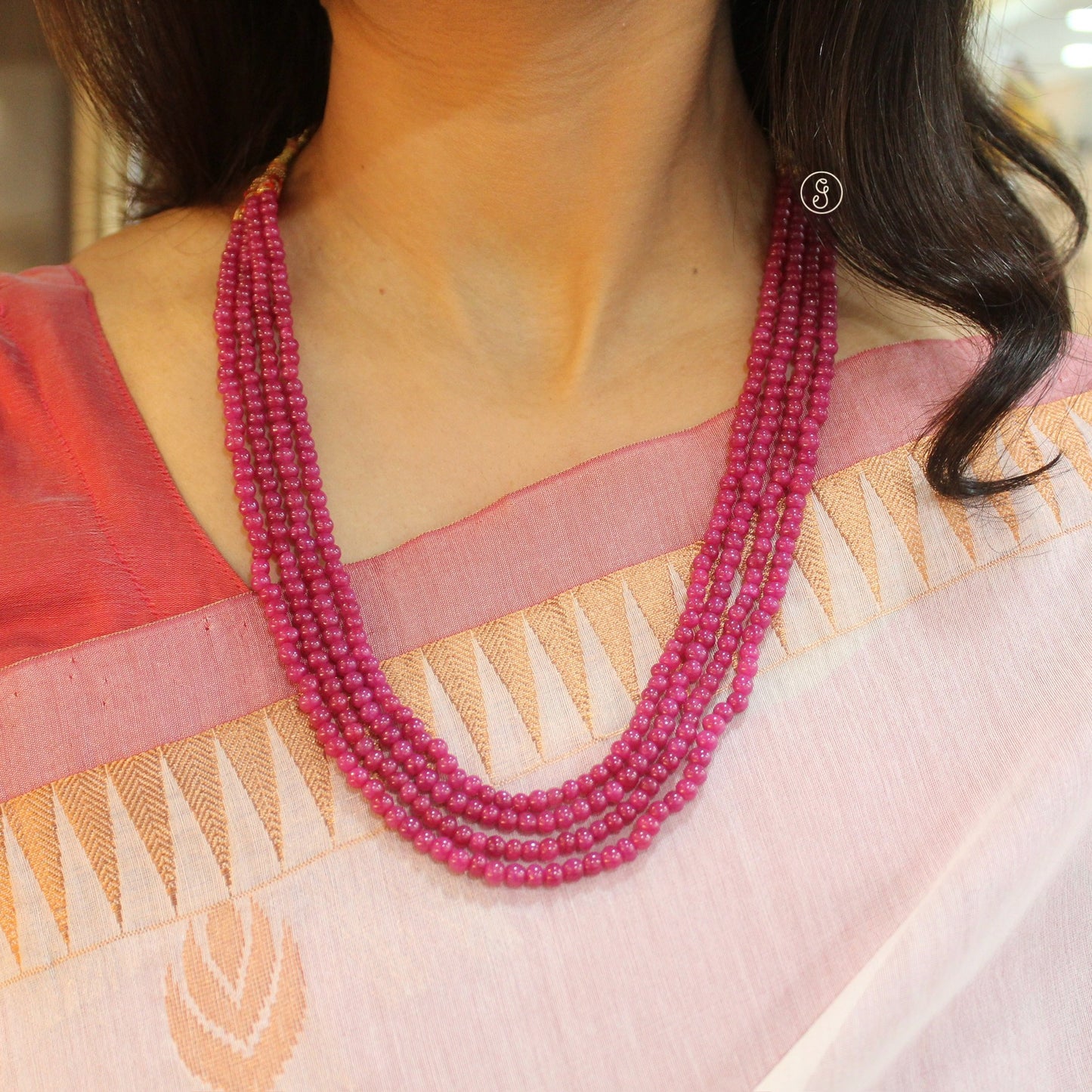 Elegant Four-Layer Ruby Beads Mala Necklace