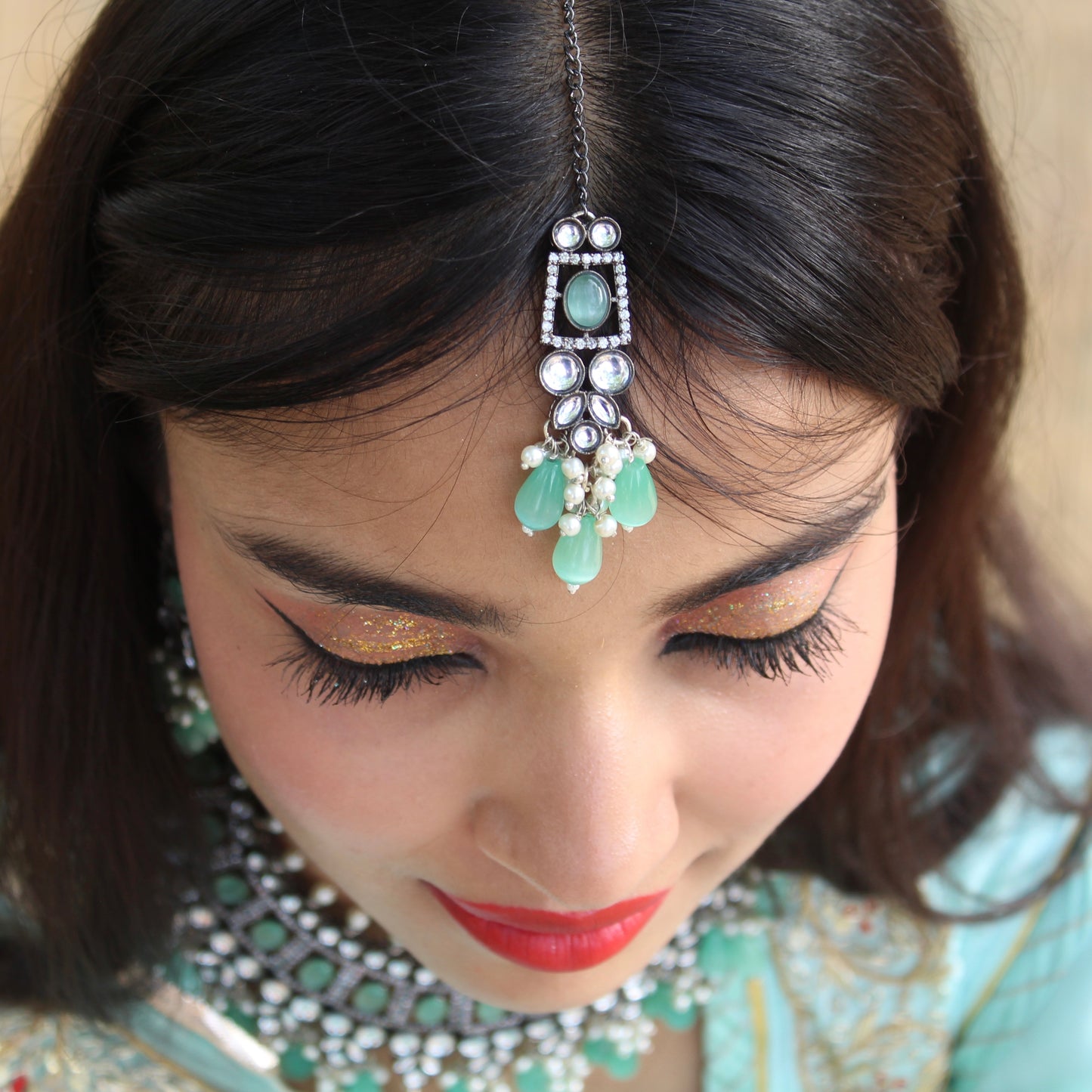 Premium Quality Turquoise Necklace Set With Tika