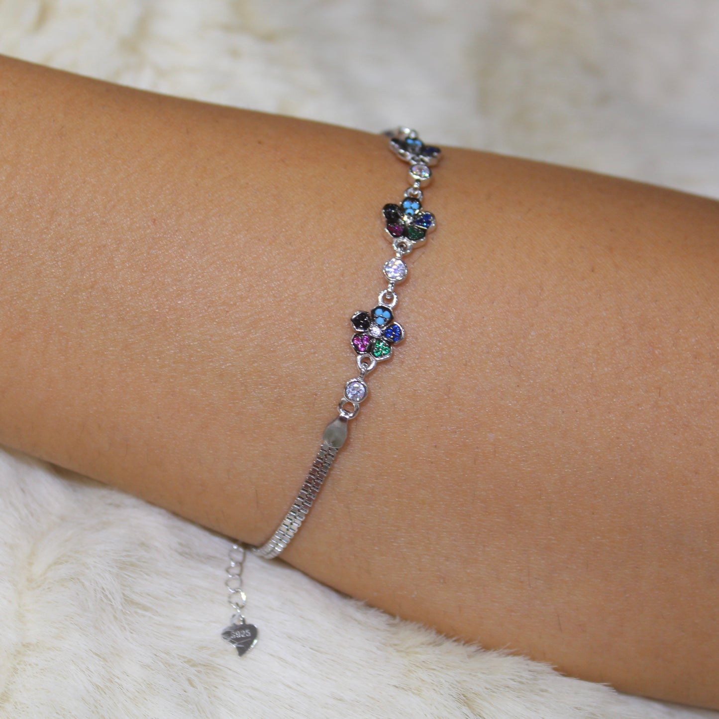 Floral Sparkle 92.5 Pure Silver Bracelet