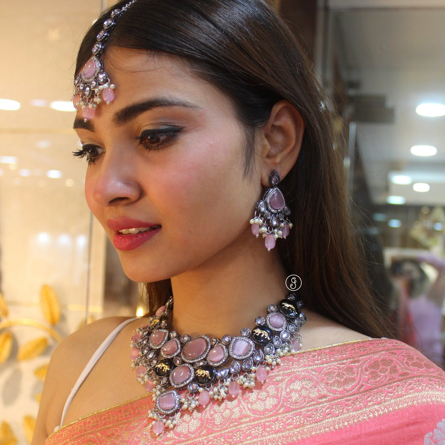 Pink Monalisa Stones Sabyasachi Inspired Set