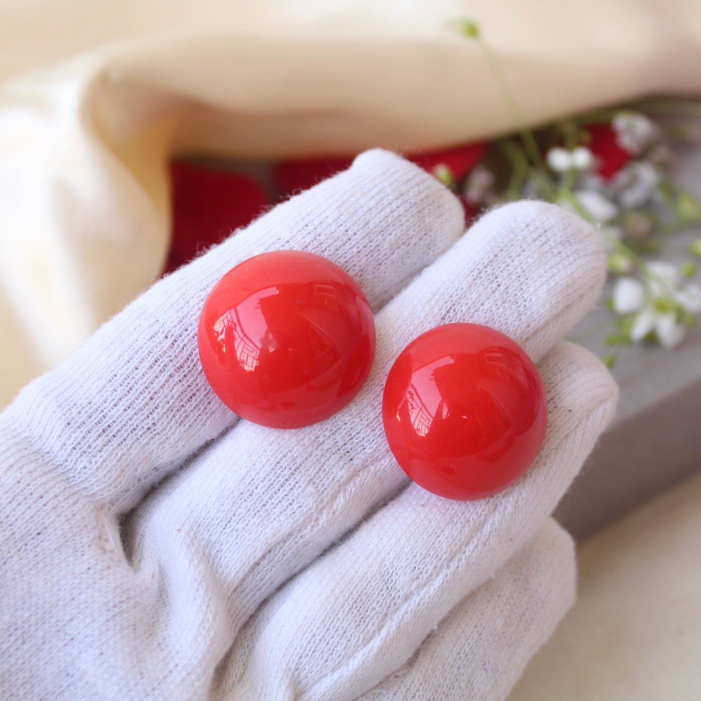 Red Large Sized Stud Earrings