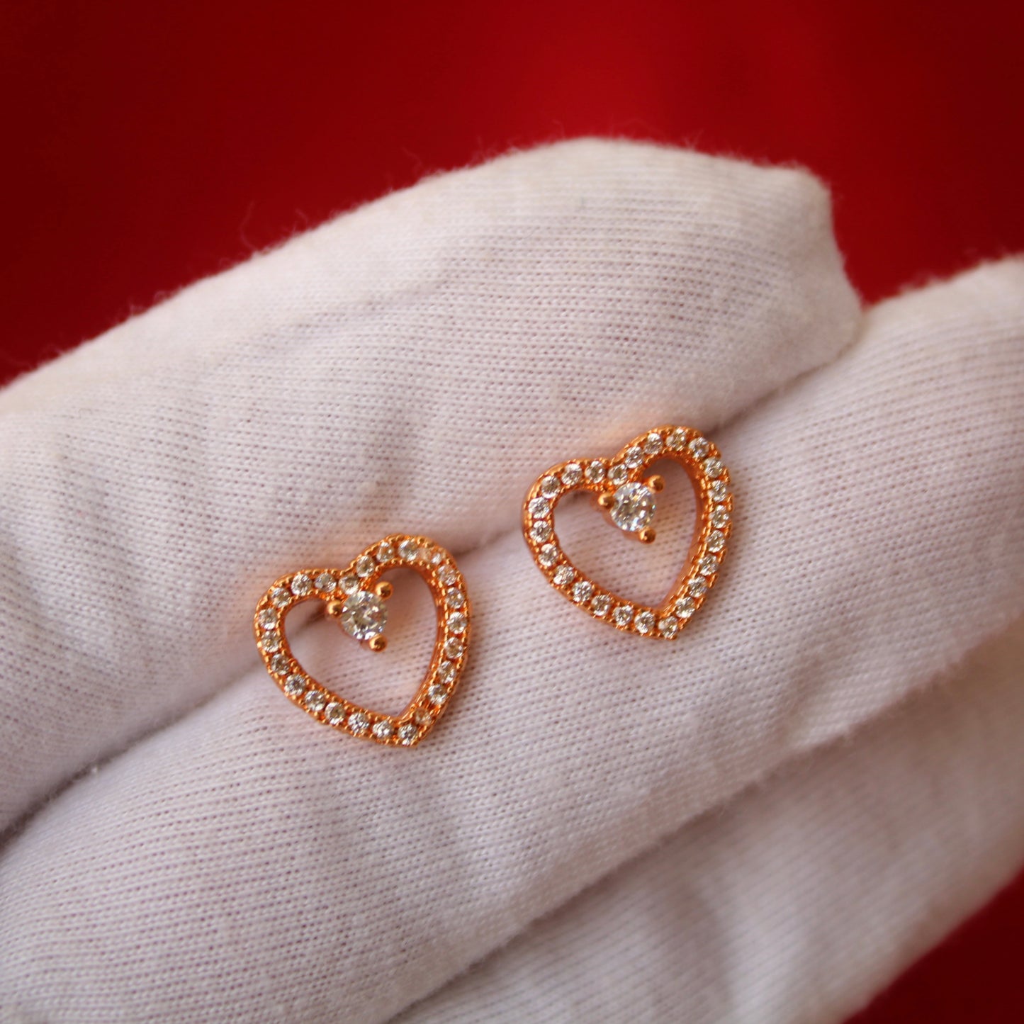 Rose Gold AD Diamonds Hearts Studs