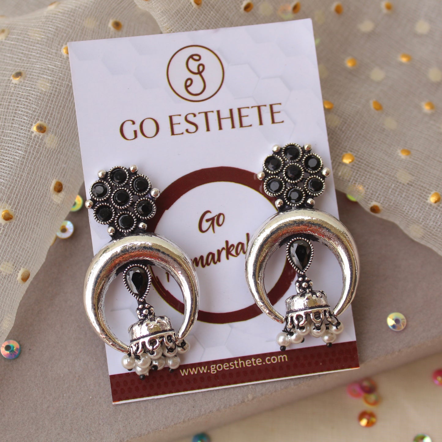 Unique Oxidised Silver Jhumki Studs