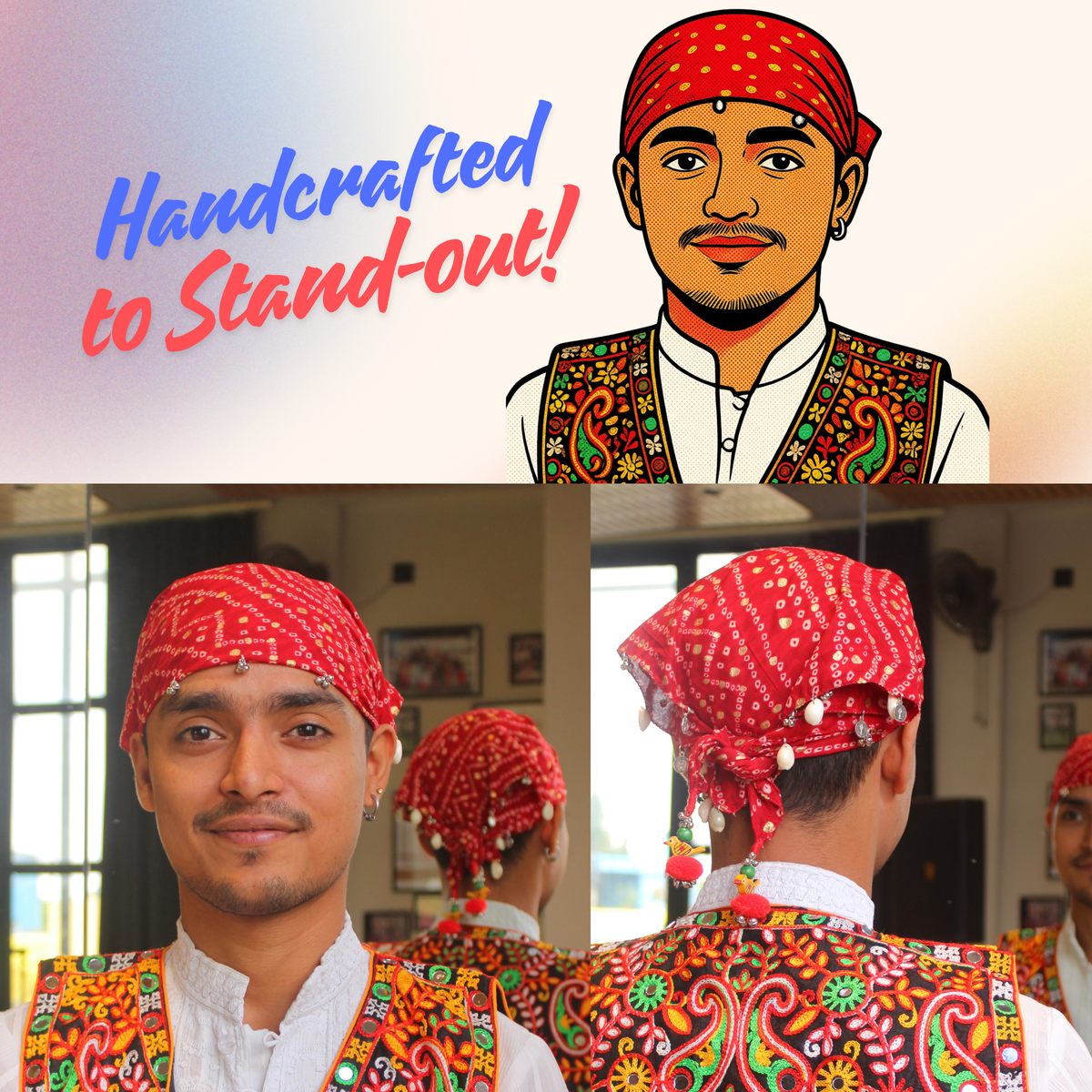 Red Unisex Bandhej Bandana Pretty Detailing