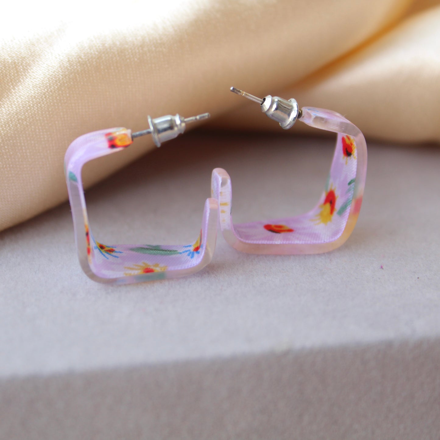 Lovely Lavender Square Shaped Hoop Earrings