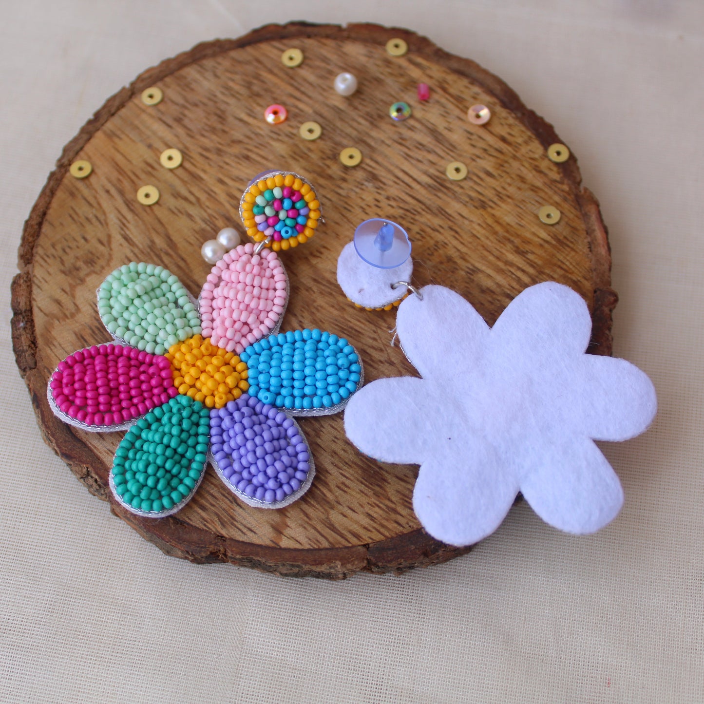 Colourful Beaded Flower Handmade Earrings