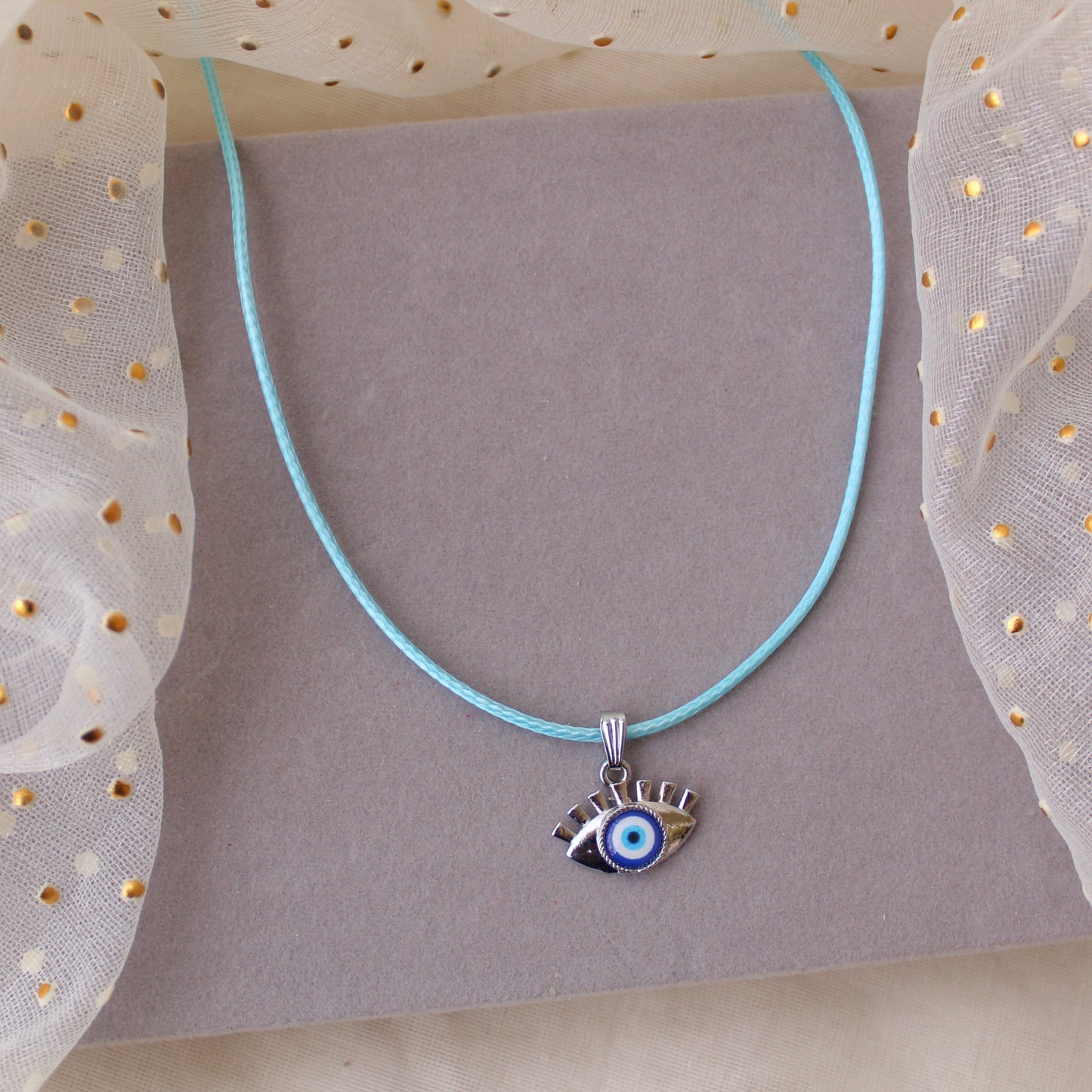 Ocean Blue Chain With Evil Eye Pendant