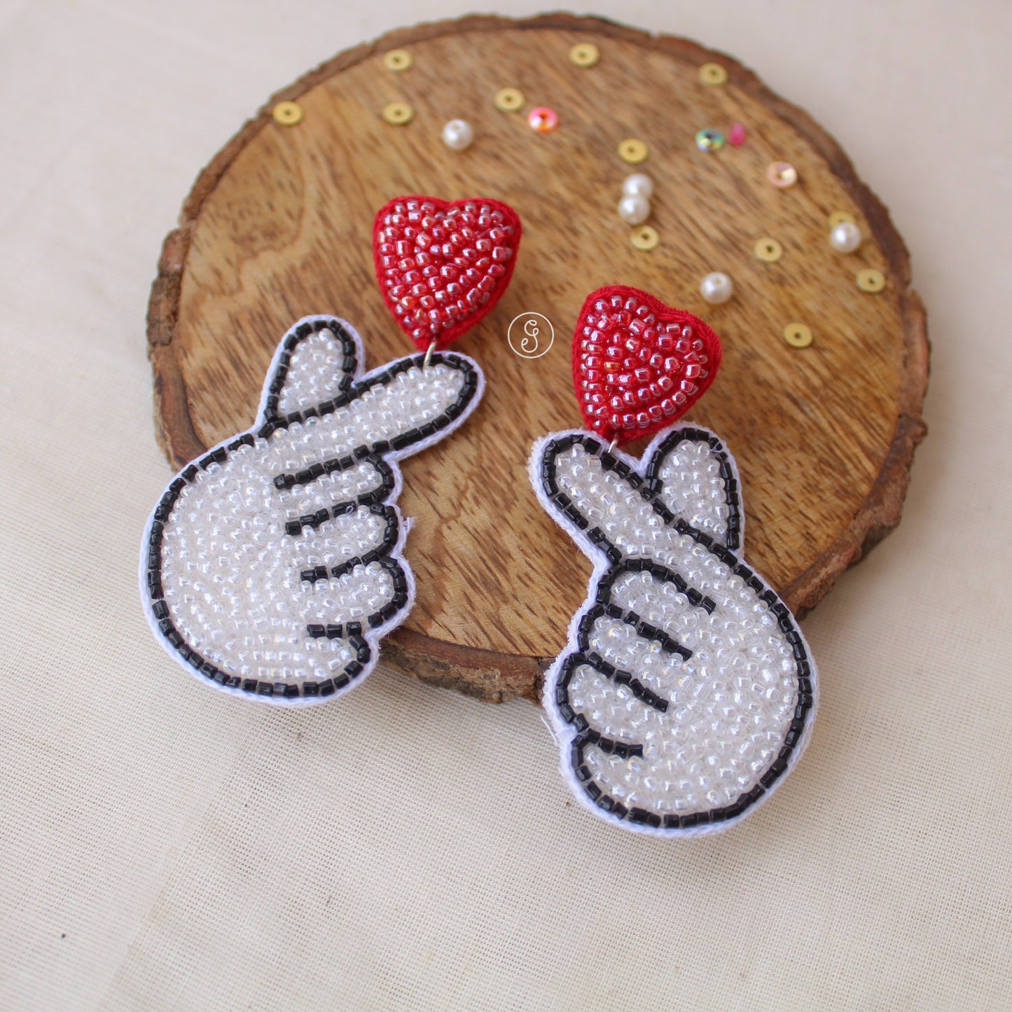 Red & White Love Beaded Earrings