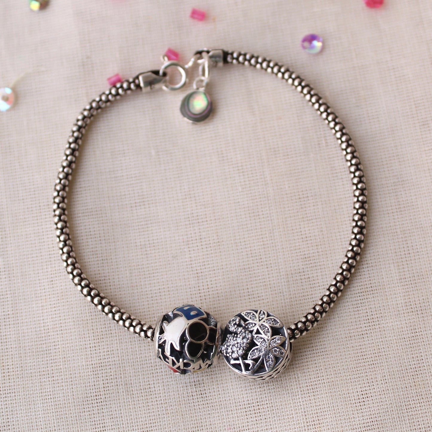 92.5 Pure Silver MOP & Diamonds Work Bracelet