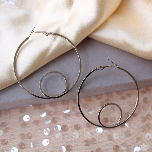 Silver Large Sized Round Hoop Earrings