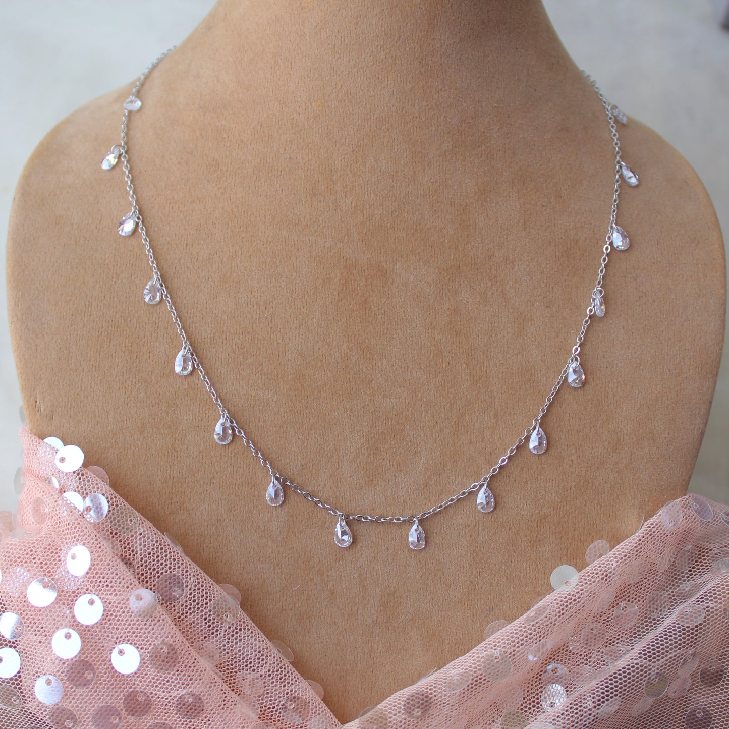 92.5 Sterling Silver Chain With Diamond Charms
