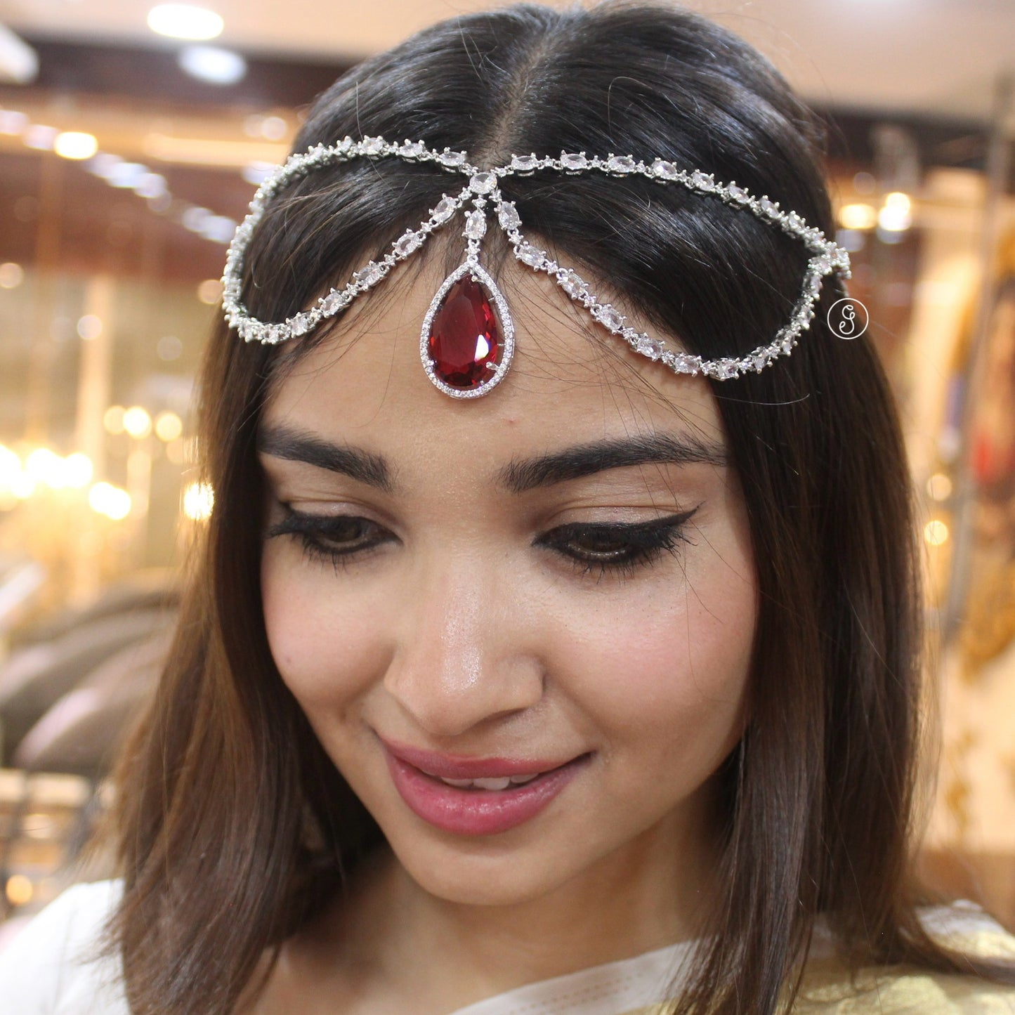 Ruby Stone & Cz Diamonds Work Designer Necklace Set
