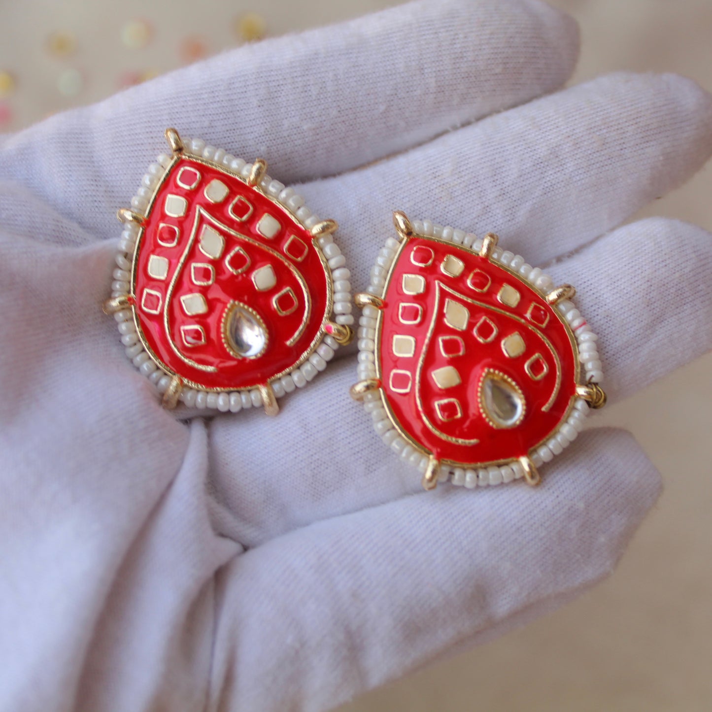 Gorgeous Red Meenakari Stud Earrings
