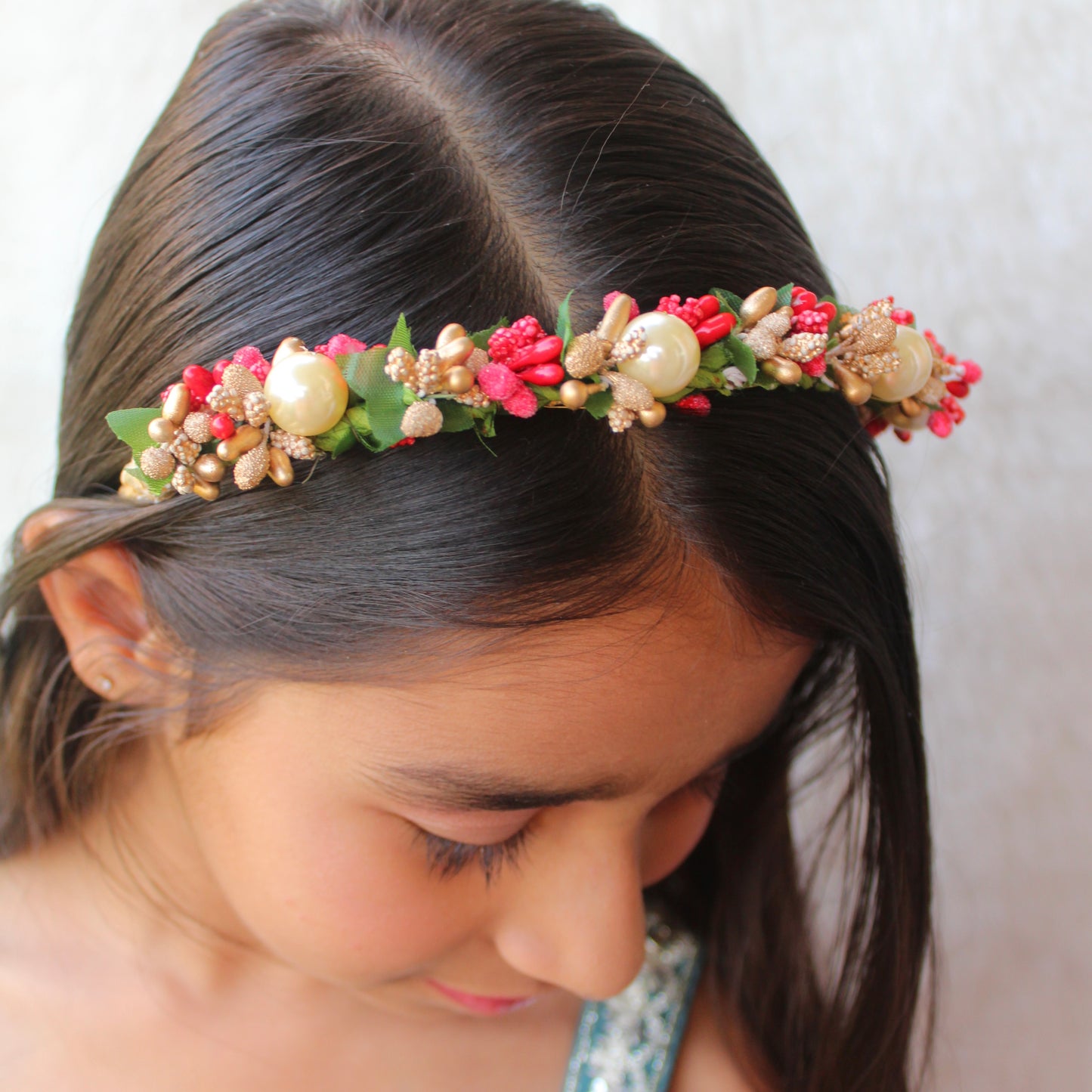Gorgeous Floral & Pearls Studded Tiara Hairband