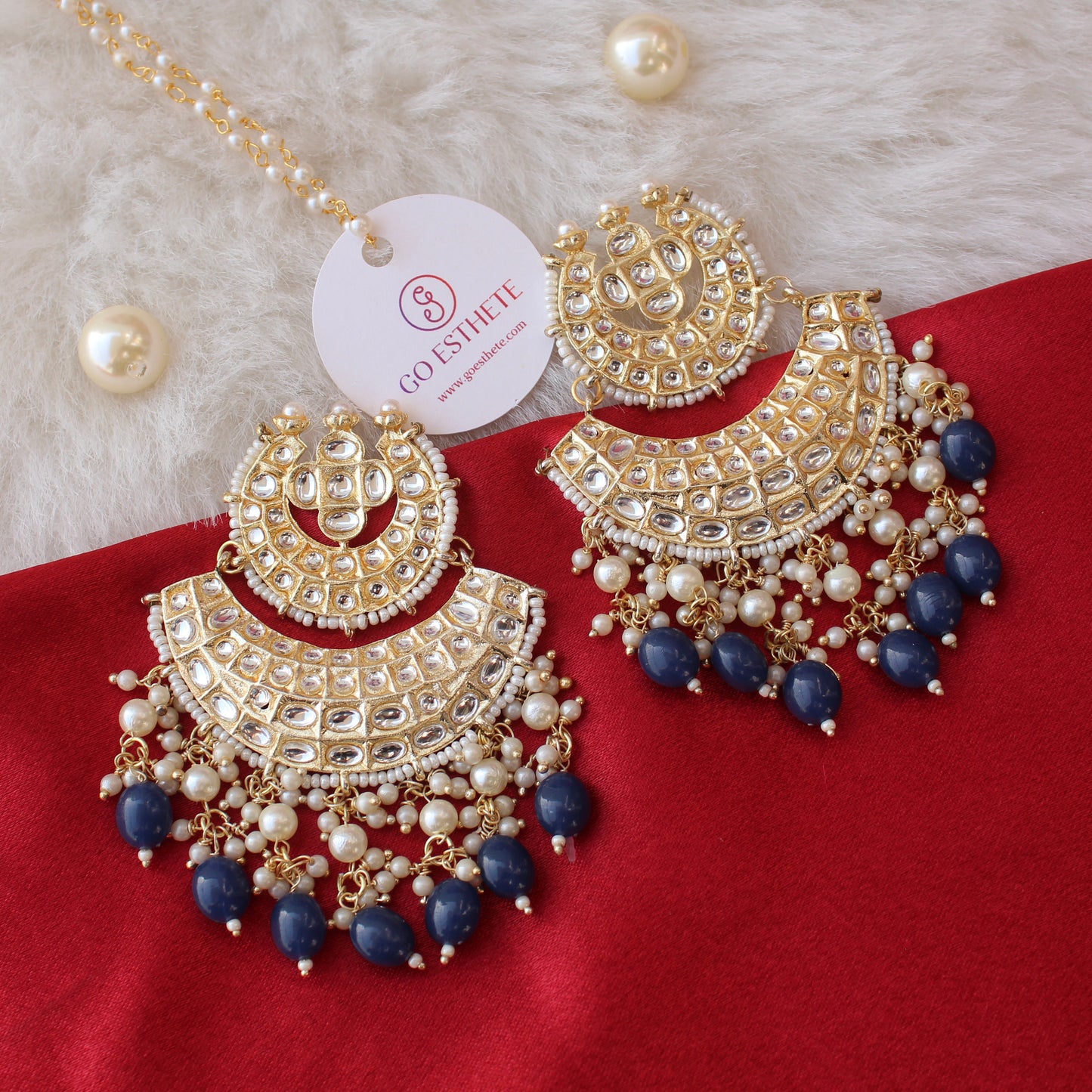 Blue Kundan & Beads Embellished Chandbali